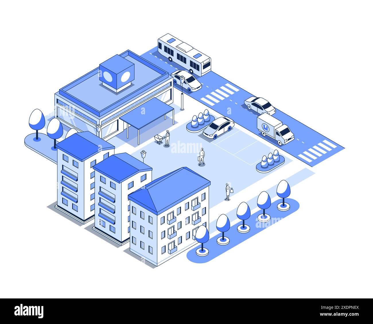 Residential area with a shop - vector isometric illustration Stock ...