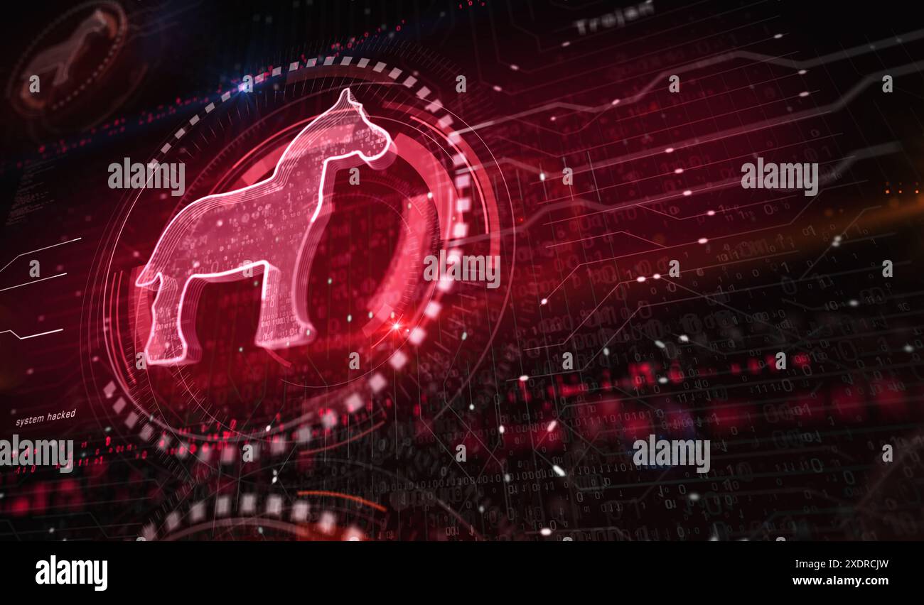 Trojan virus cyber crime and security breach symbol digital concept ...