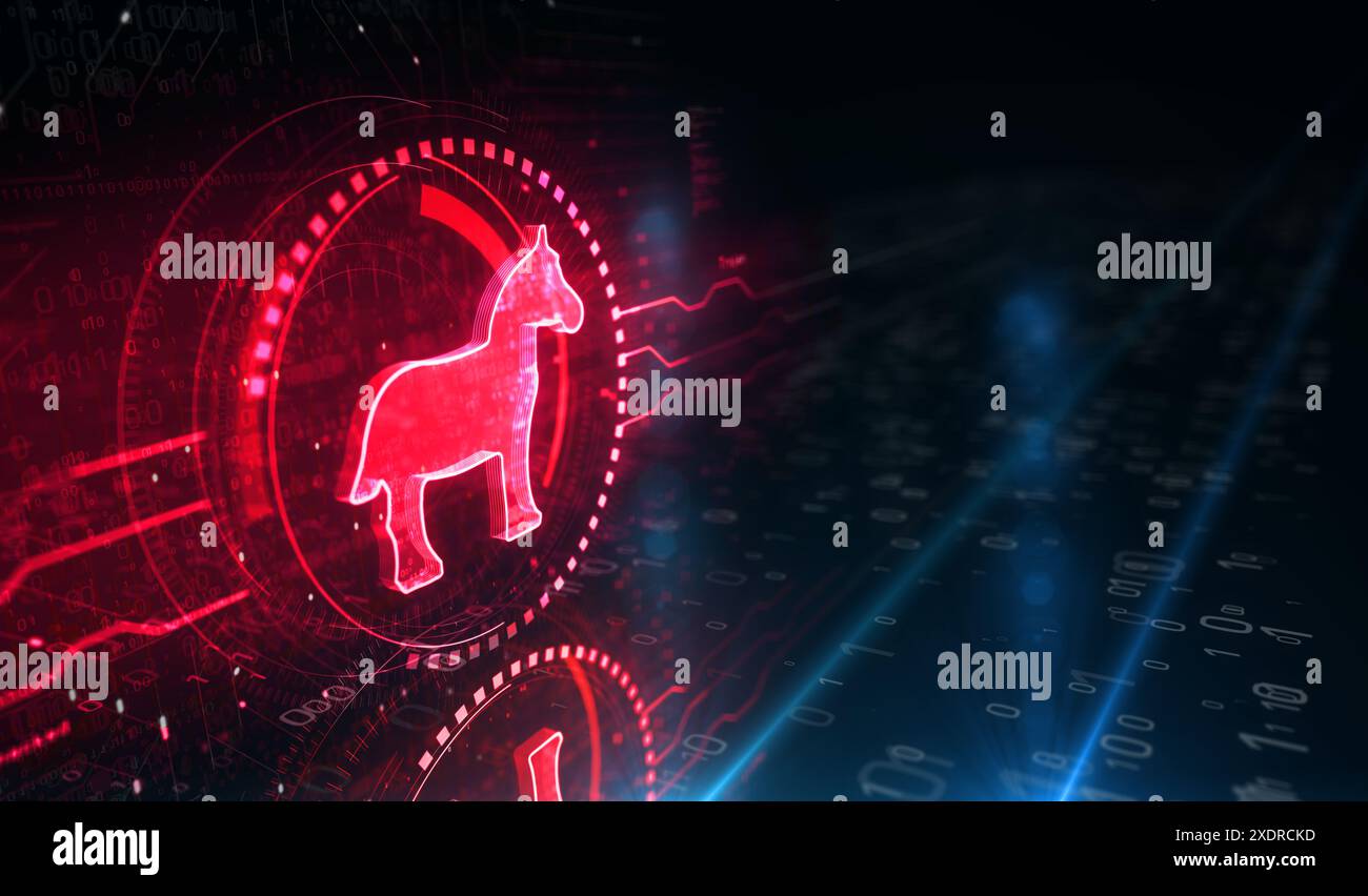 Trojan virus cyber crime and security breach symbol digital concept ...