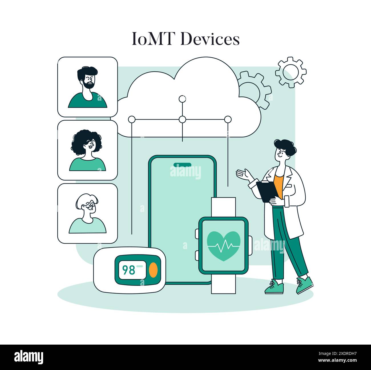 IoMT Devices concept. A healthcare professional engages with connected