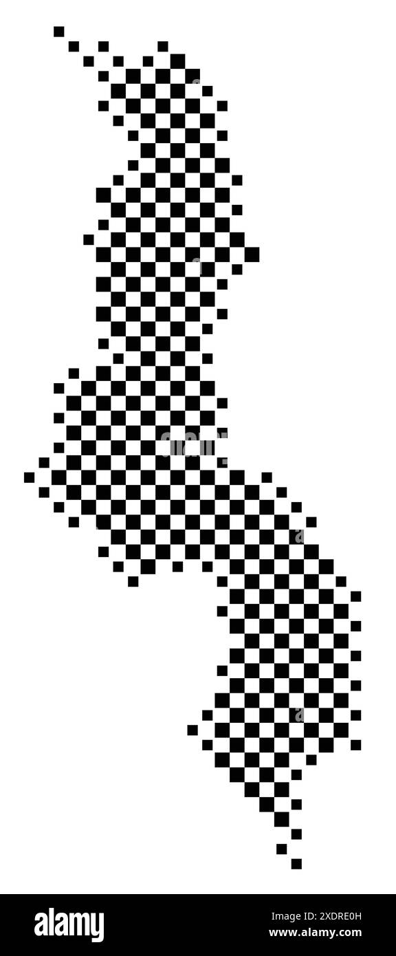 Abstract map of Malawi showing the country with a pattern of black and