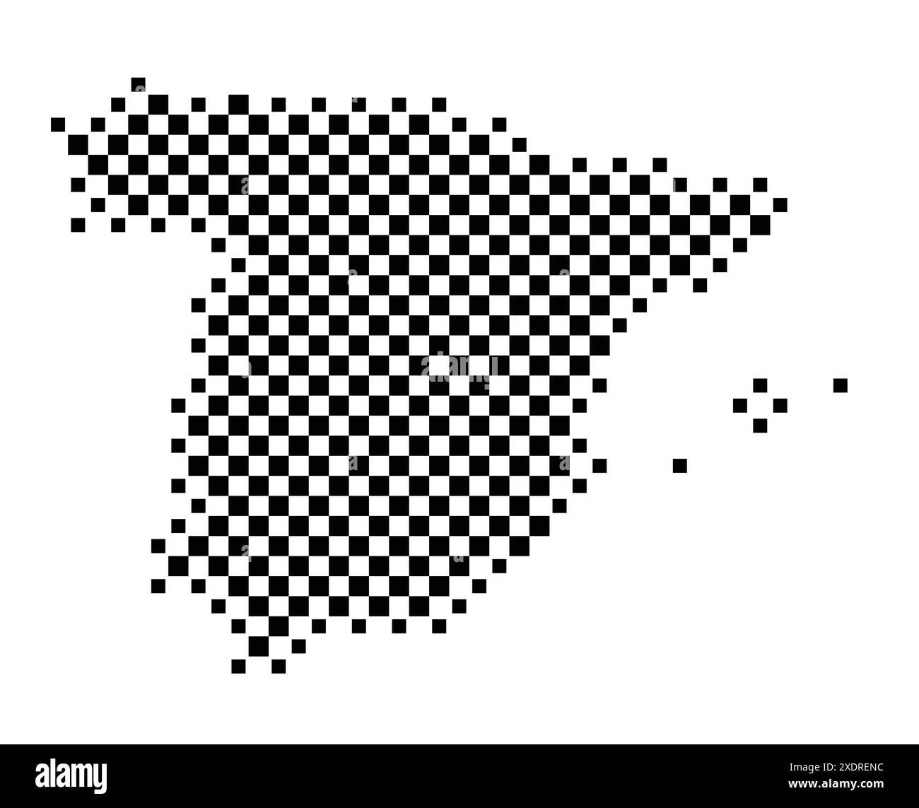Abstract map of Spain showing the country with a pattern of black and white squares like a