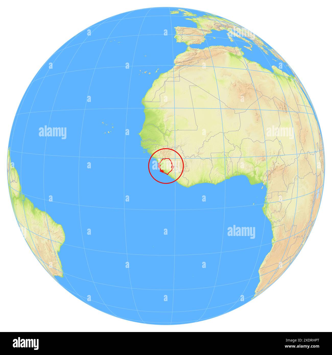 View of the Earth from space showing the location of the country Sierra ...