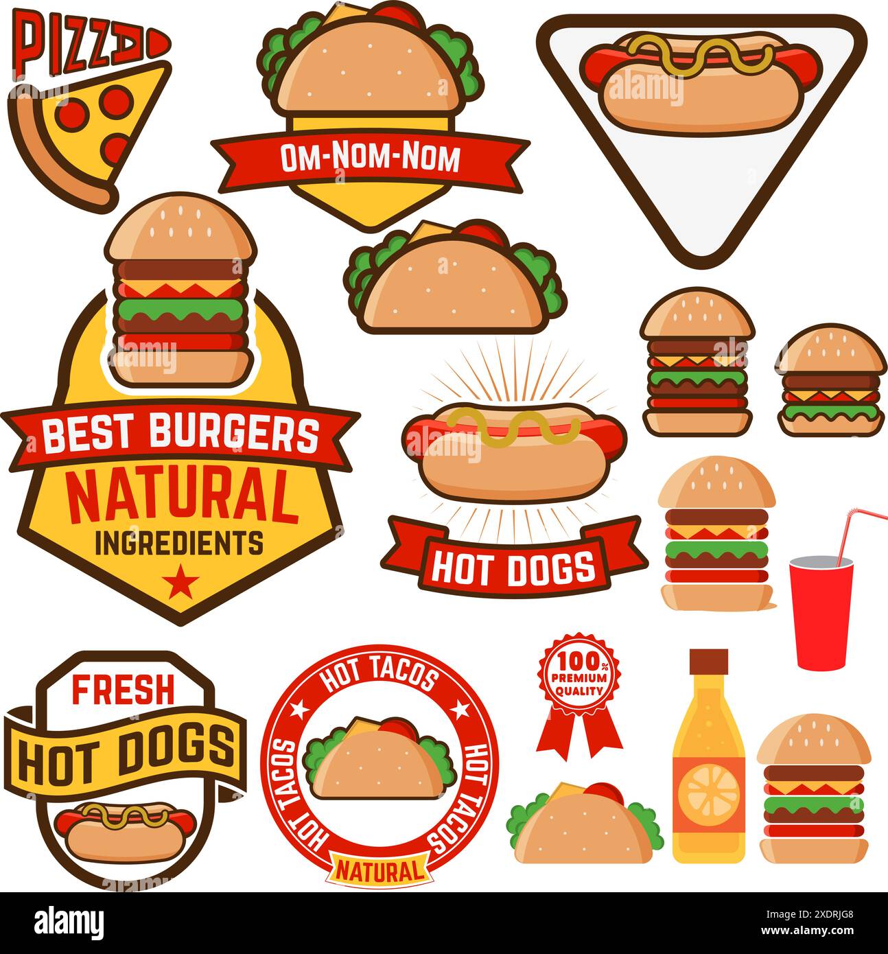 Set of hot dogs, hamburgers, tacos labels, badges and design elements Stock Vector Image &amp; Art ...