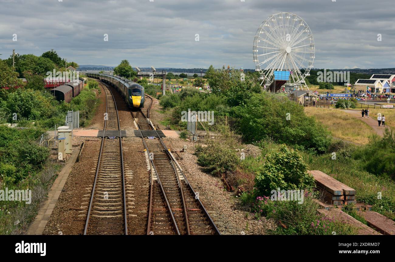 Intercity Express Train No 802110 speeds through Dawlish Warren with 1C74 the 0903 Paddington to Penzance. Stock Photo