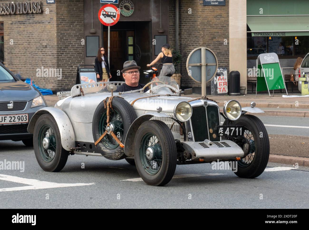 Classic sports car on the road in Copenhagen,Denmark Stock Photo