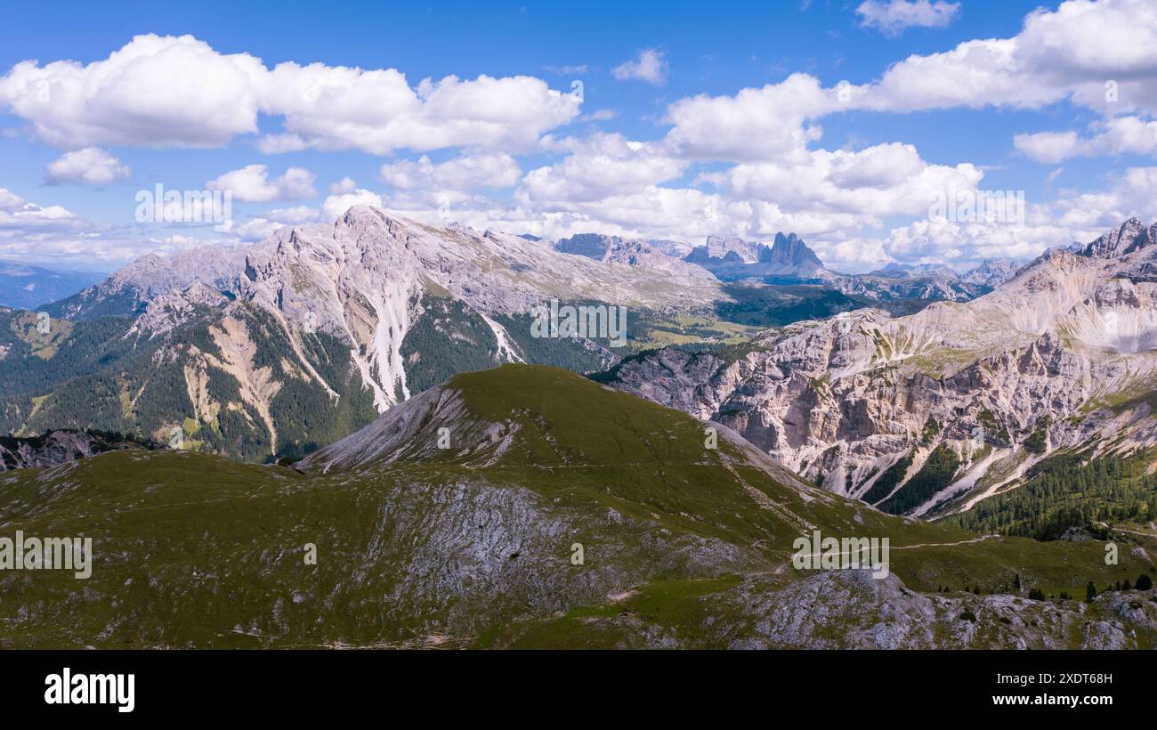 Drone photo. Alpine mountains in the Dolomites. Italy. High cliffs ...