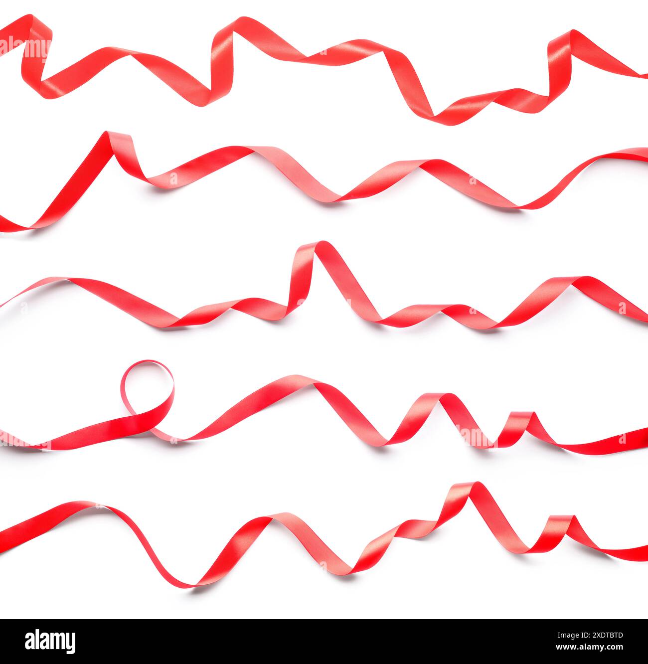 Beautiful red ribbons isolated on white, set Stock Photo - Alamy