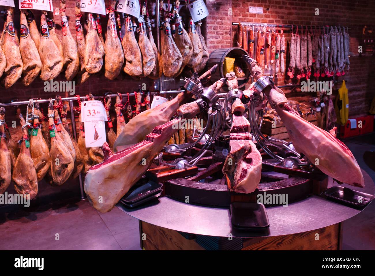 Inside a jamon iberico boutique in Madrid Stock Photo