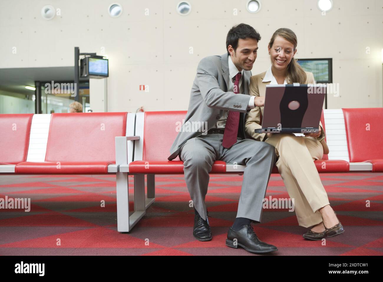 Businessmen. Waiting room. Delicias station, Zaragoza, Aragón. Spain. Stock Photo