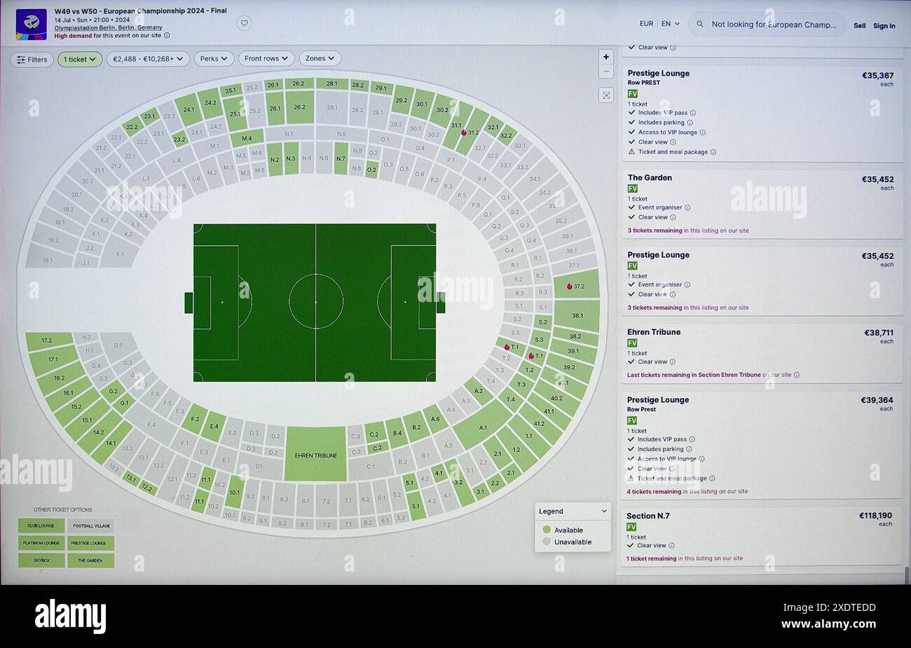 Tickets for the final of the UEFA Euro 2025 European Football Championship are available on the
