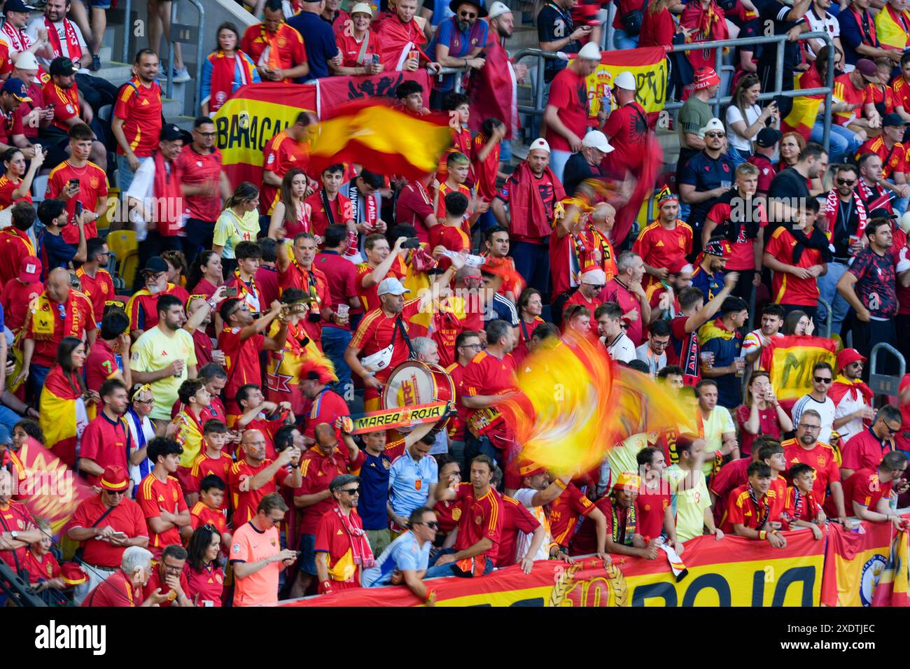 Spain Fans Spain's fans wave flags ahead of a Group B match between Albania and ...