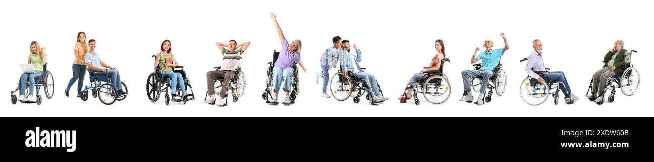 Set of happy people in wheelchairs isolated on white Stock Photo - Alamy