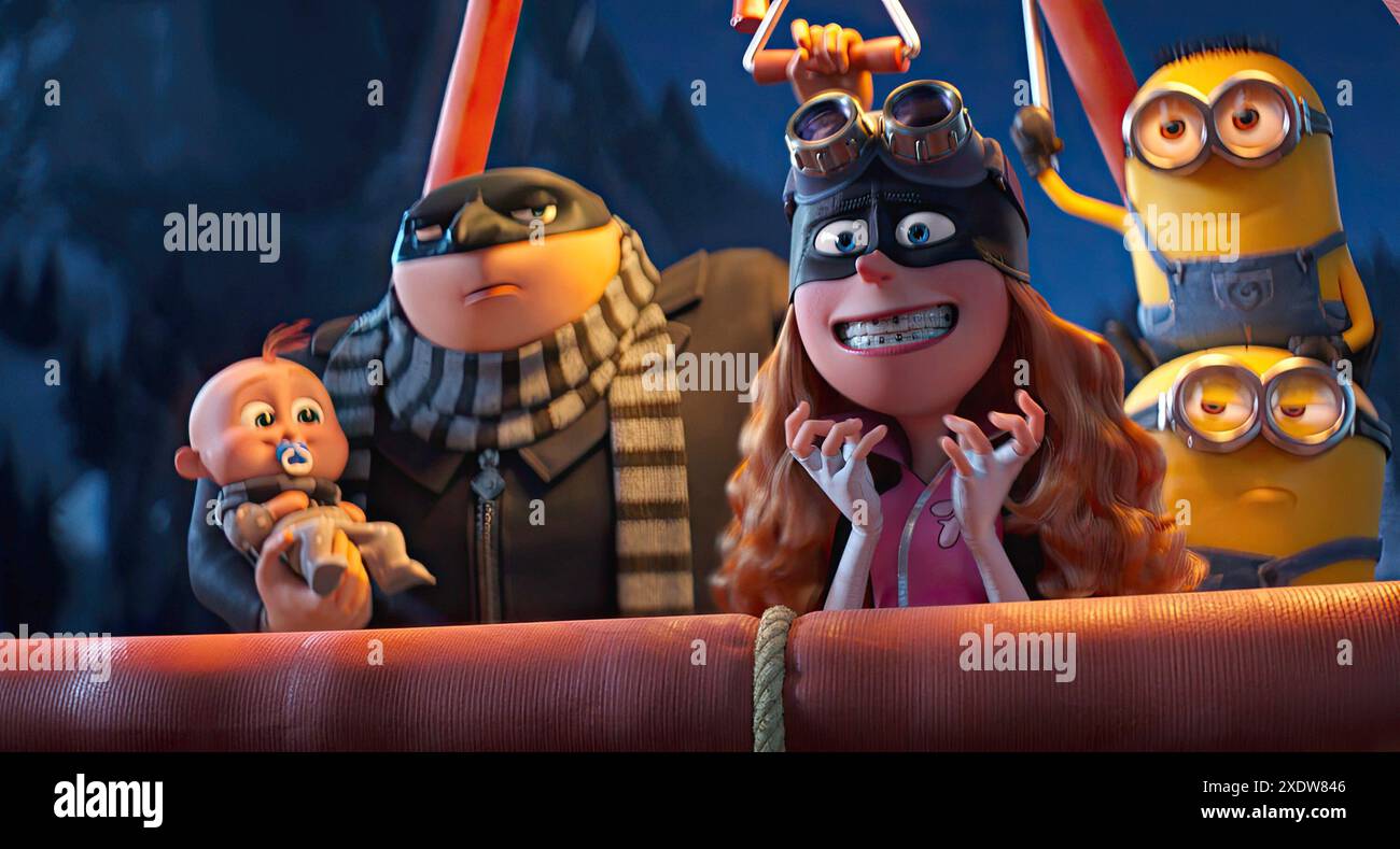 DESPICABLE ME 4, from left Gru Jr., Gru (voice Steve Carell), Poppy (voice Joey King