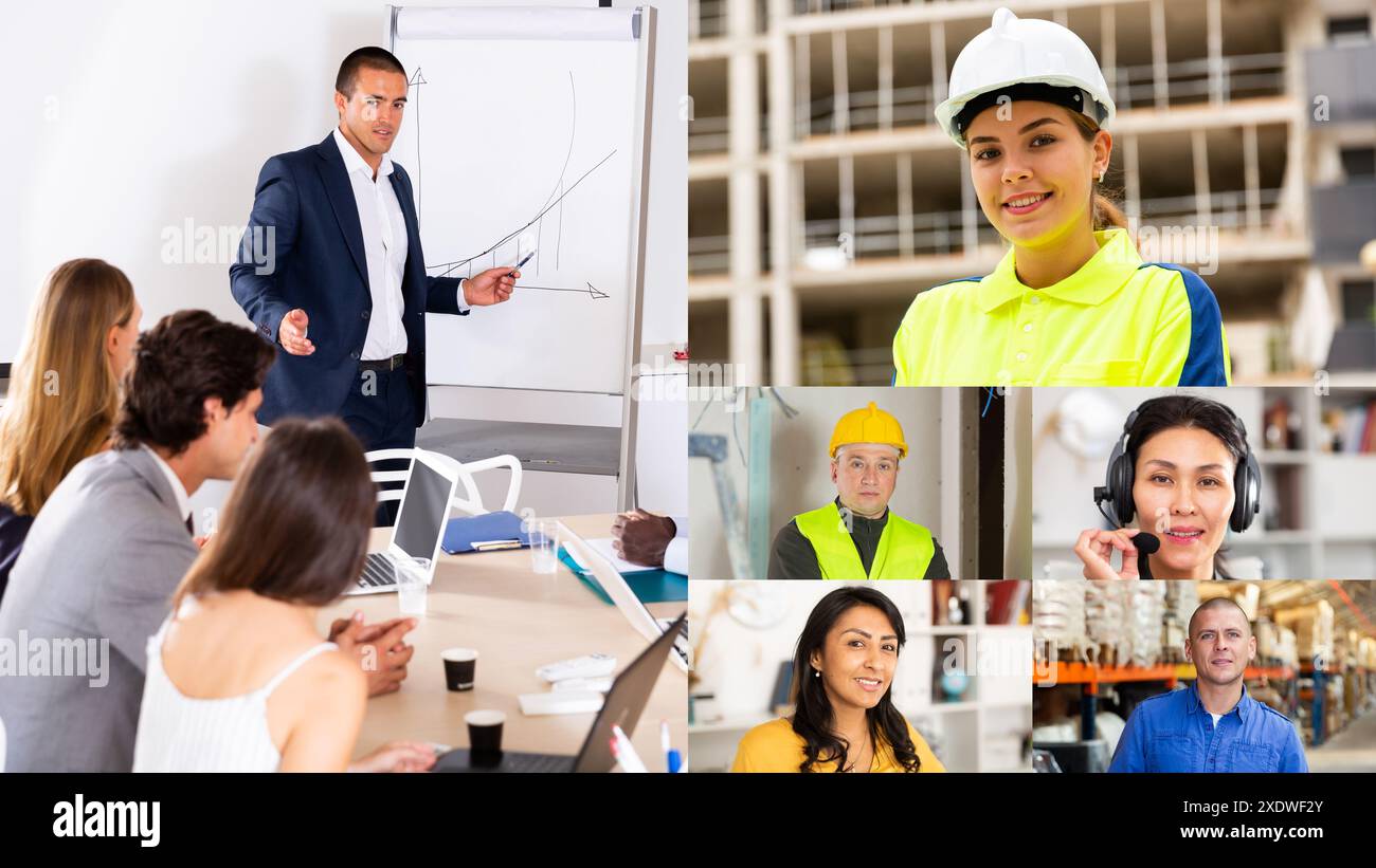 Screen of video call between diverse people managers Stock Photo