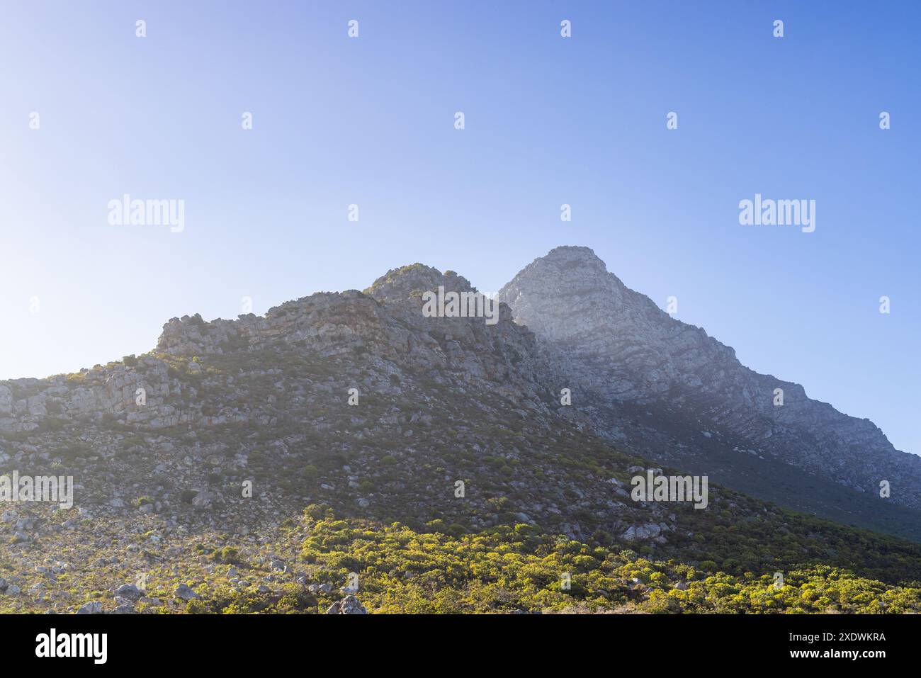 Mountain peak with clear blue sky, showcasing rugged terrain and ...