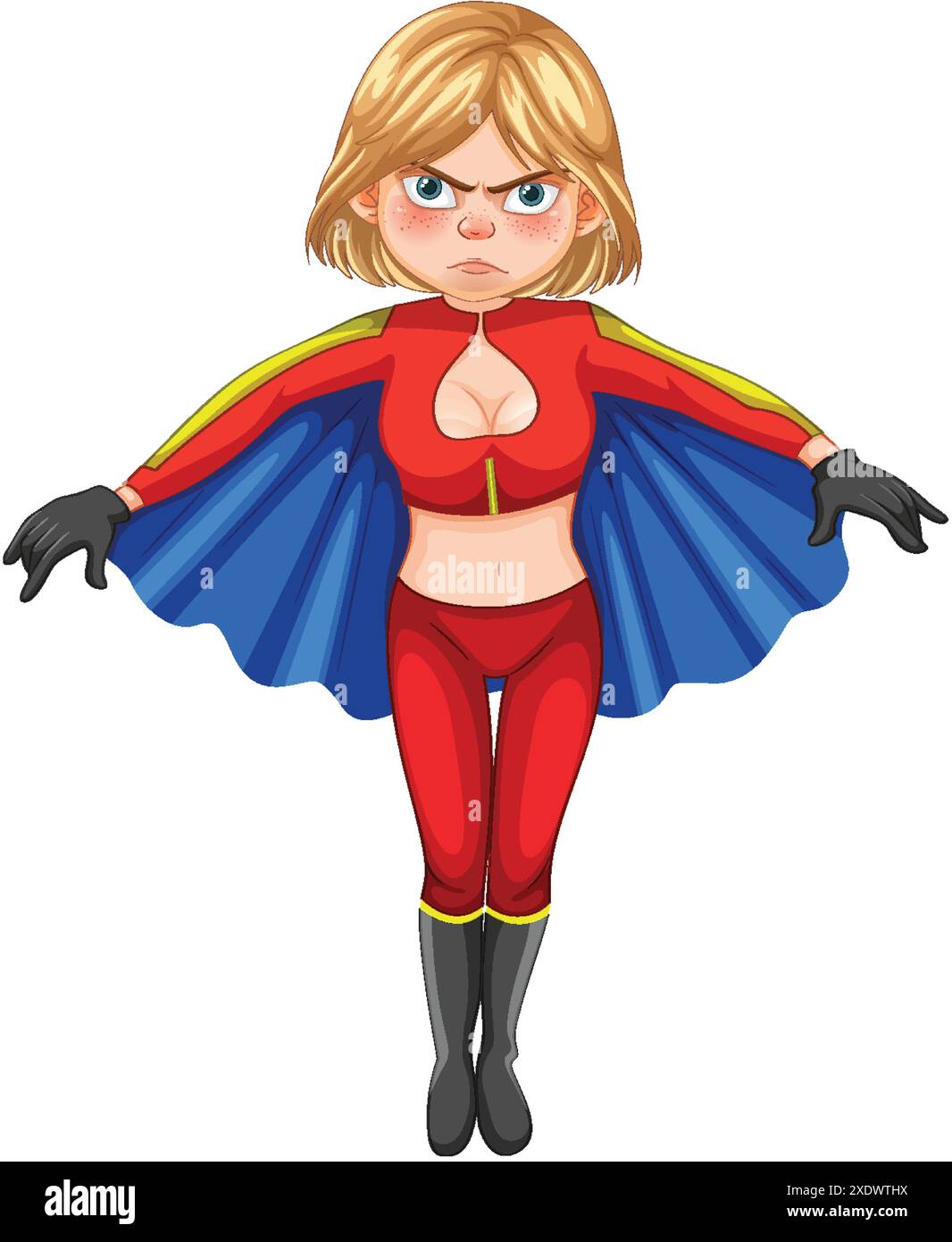 Blonde superhero in red costume with blue cape Stock Vector Image & Art ...
