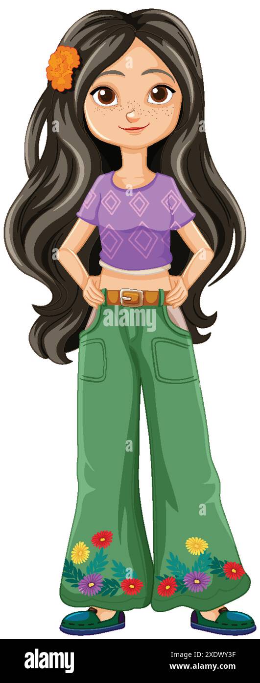 A cheerful hippy girl with long hair Stock Vector Image & Art - Alamy