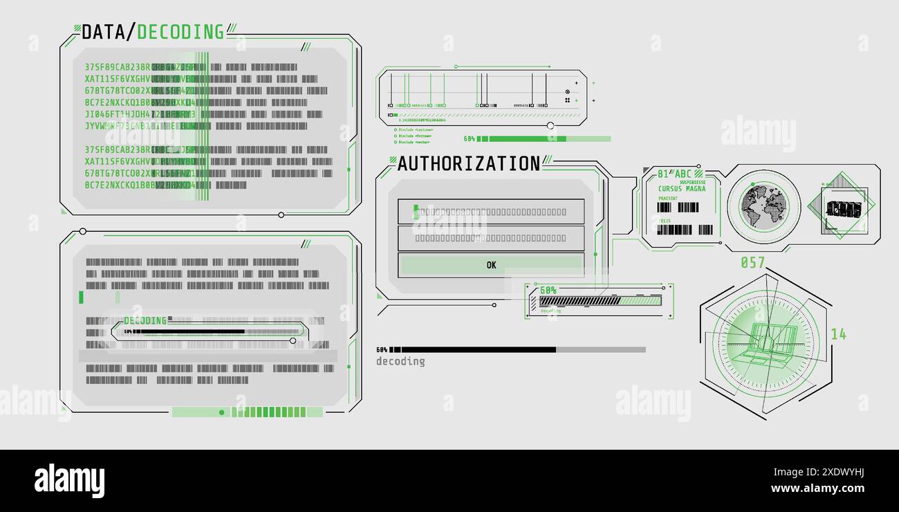 Data decoding program screen with authorization window Stock Vector ...