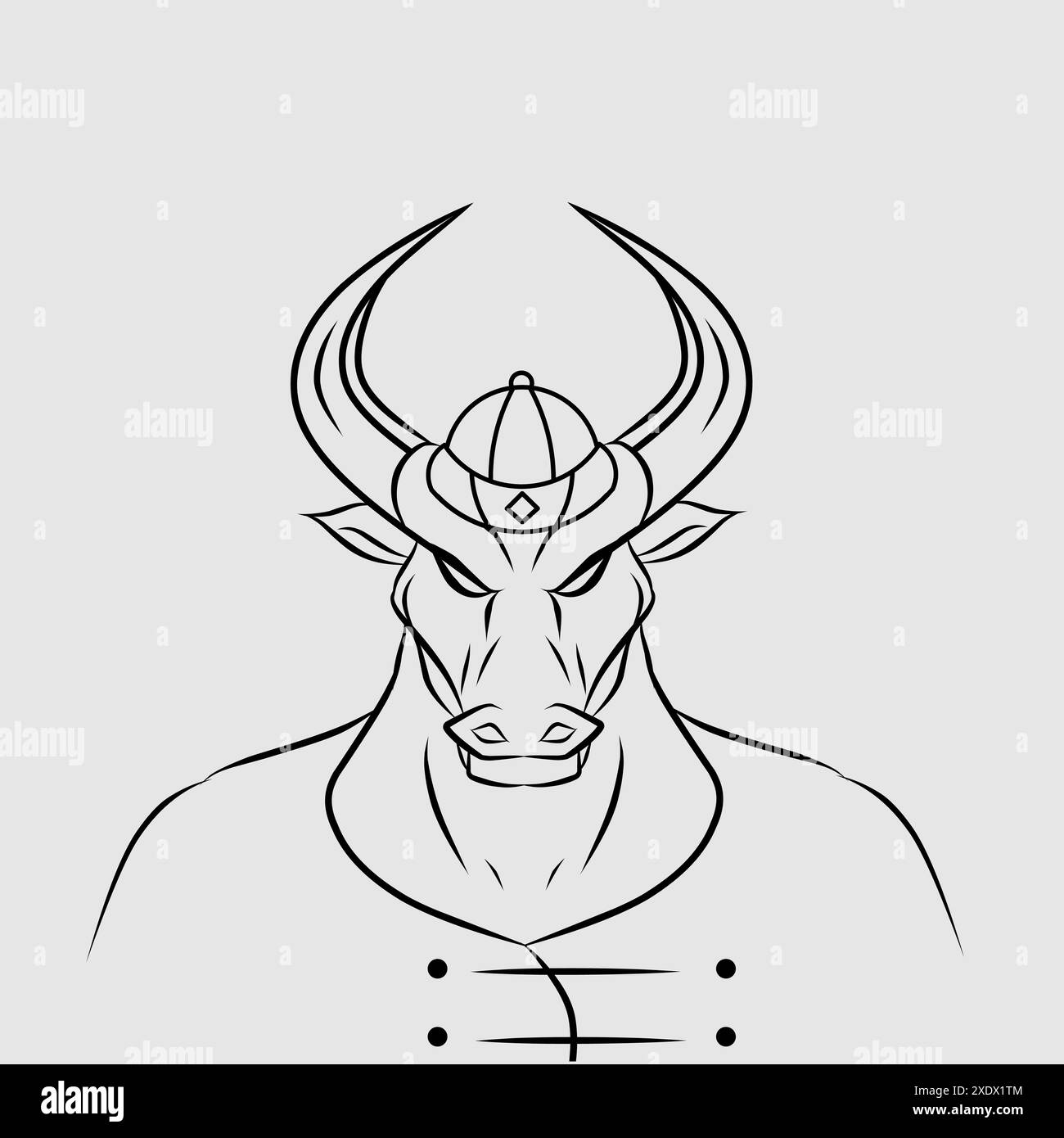 Wild ox buffalo cow bull chinese zodiac sign symbol logo mascot on lunar new year Stock Vector