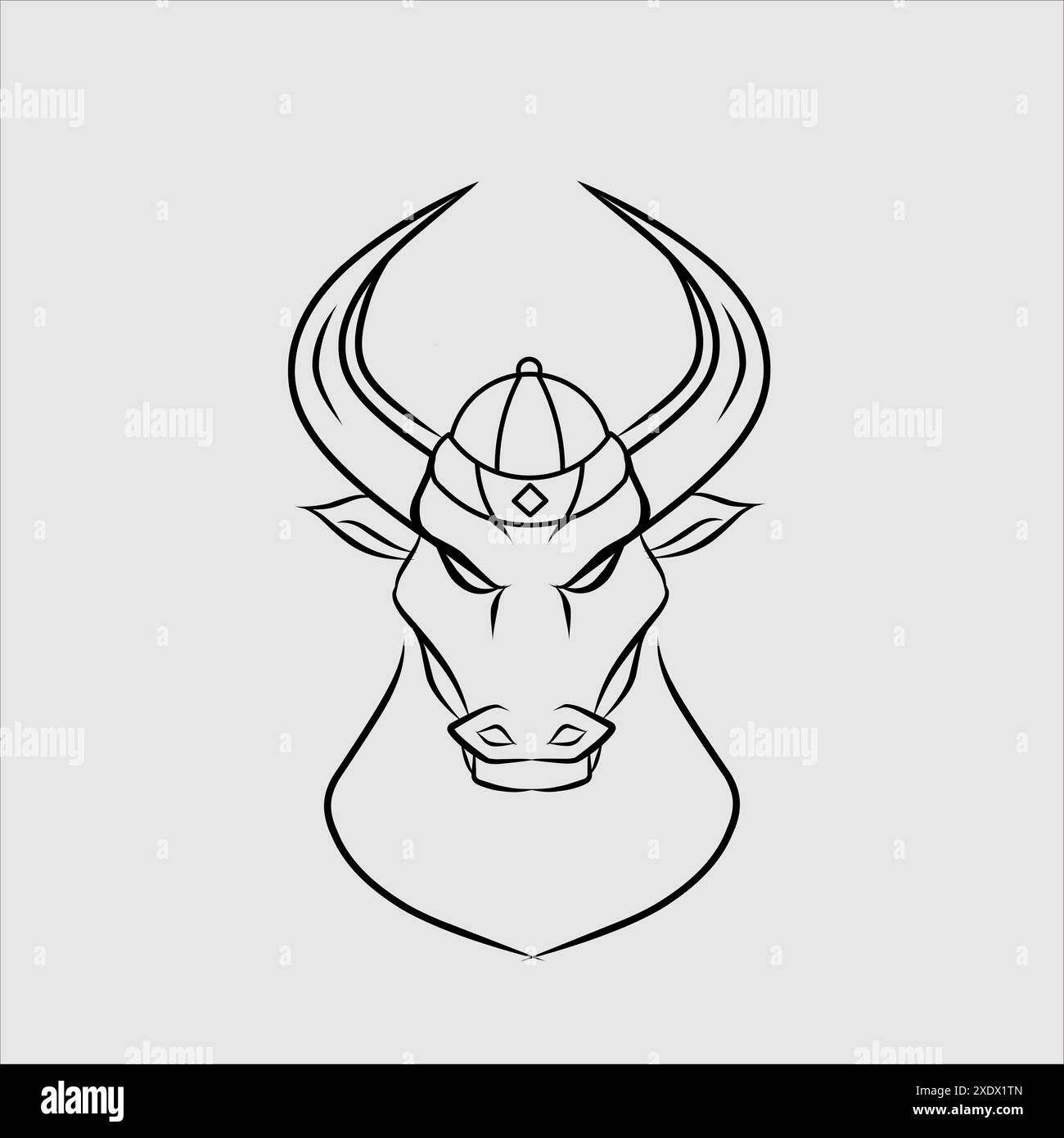 Wild ox buffalo cow bull chinese zodiac sign symbol logo mascot on lunar new year Stock Vector