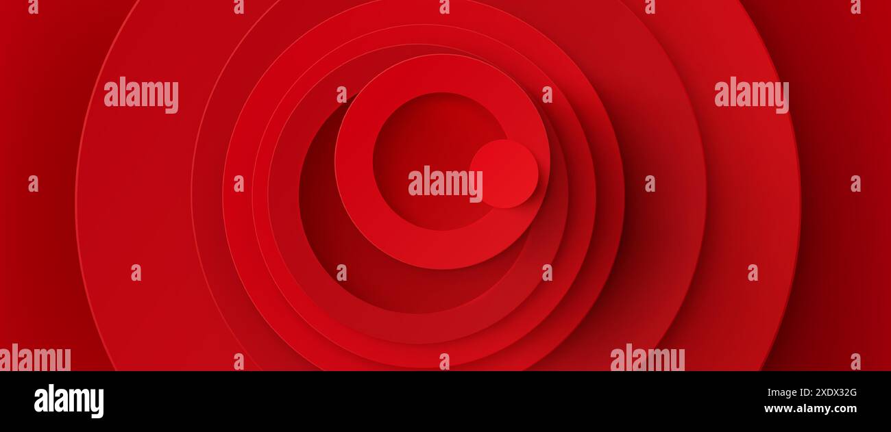 3d abstract circular paper layer texture graphic. Red color geometry ...