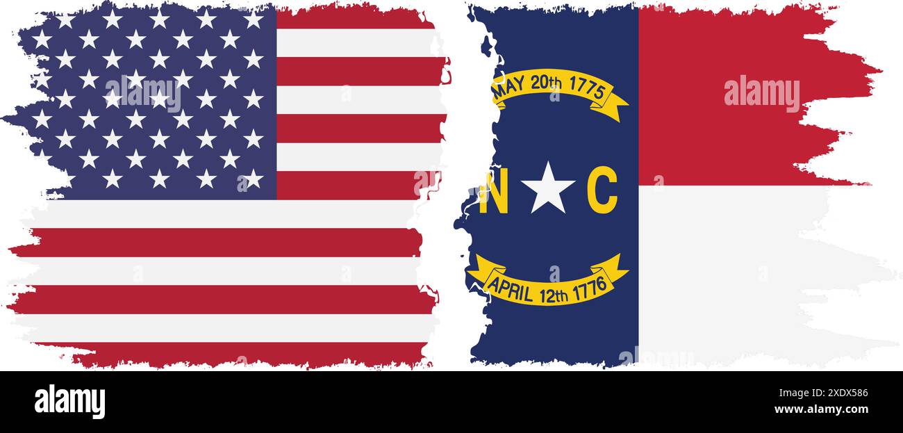 North Carolina state and USA grunge flags connection, vector Stock ...