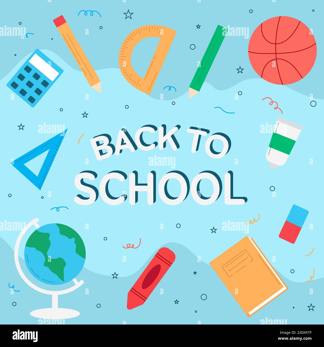 back to school illustration in flat style design with objects Stock Vector