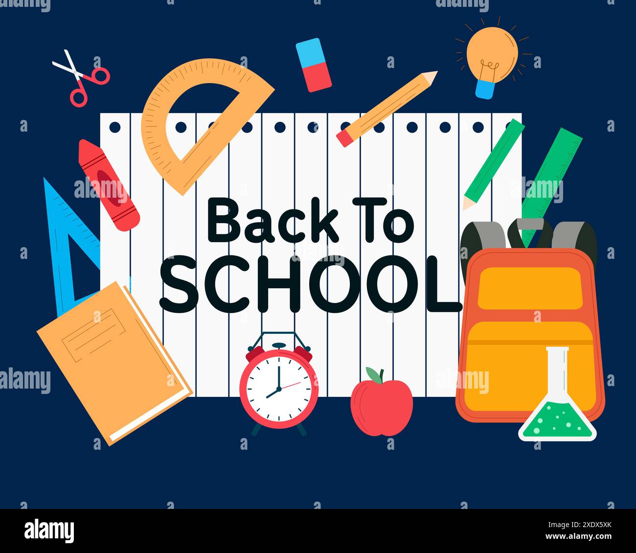 flat back to school illustration with school stuff Stock Vector