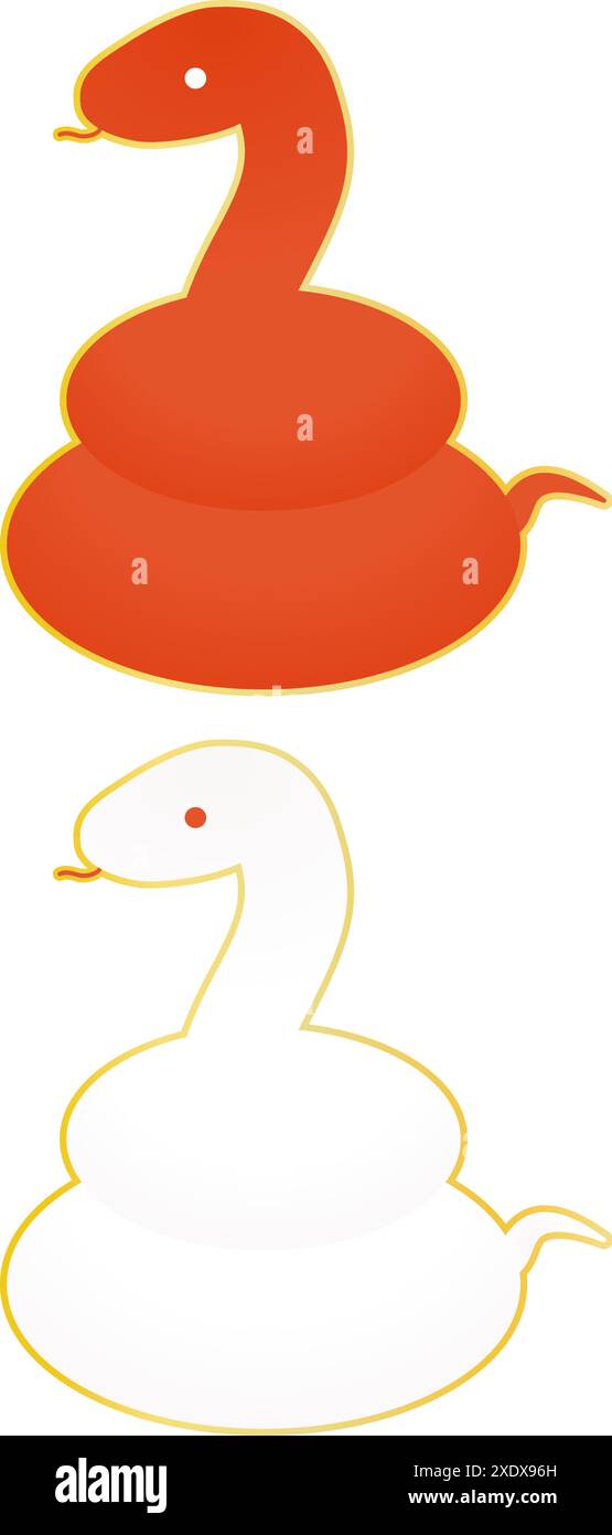 Simple and cute set of red and white snakes with coiled tails, Vector ...