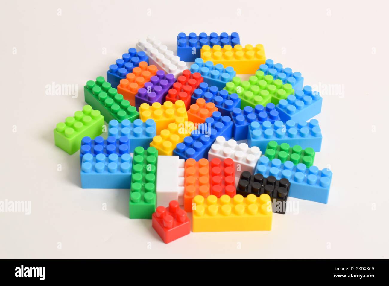 Pile of Colorful Plastic toy blocks isolated on white background Stock ...