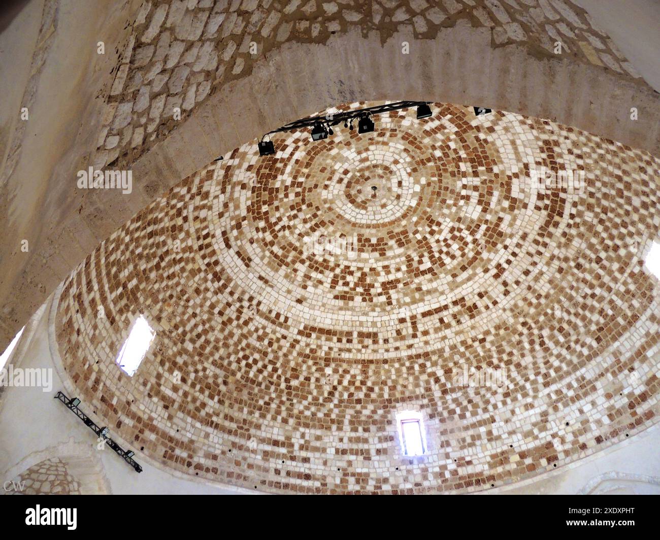 Domed interior of the Sultan Ibrahim Khan Mosqe, Fortezz Fortress, Rethymno, Crete, Greece. The complex also contains the Erofil theatre, various gates and churches, the House of Councillors, Bishop's Palace, etc.  The 16th century fortezza was built by the Venetians who occupied Crete  1204-1669 to protect the town from the Ottoman invasions -Το Τζαμί του Σουλτάνου Ιμπραήμ Χαν, Φρούριο Φορτέτζα, Ρέθυμνο, Κρήτη, Ελλάδα. Stock Photo