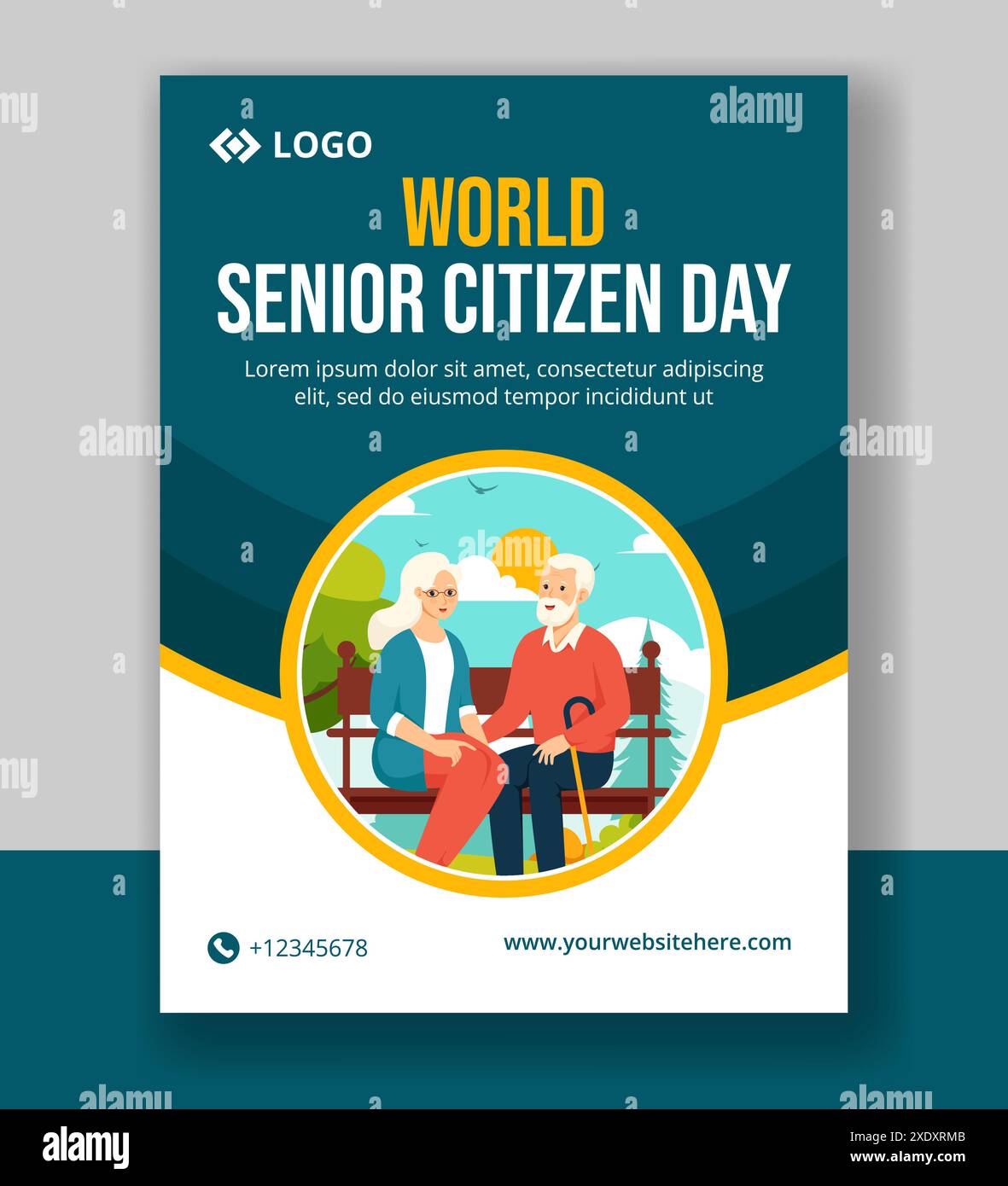 Senior Citizen Day Vertical Poster Flat Cartoon Hand Drawn Templates Background Illustration Stock Vector