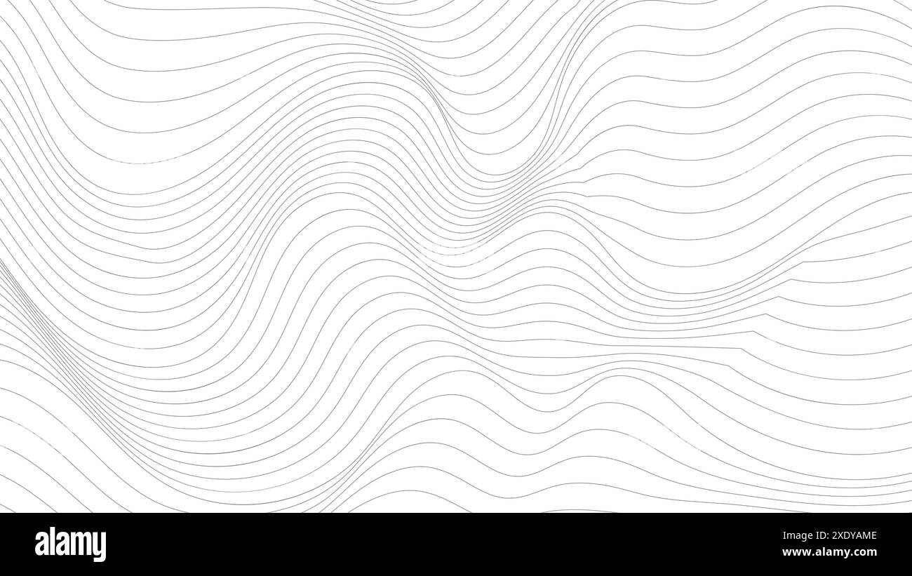 Abstract wavy contour line on white background in 4k resolution. Suited for desktop wallpaper, banner, poster, website, backdrop Stock Vector