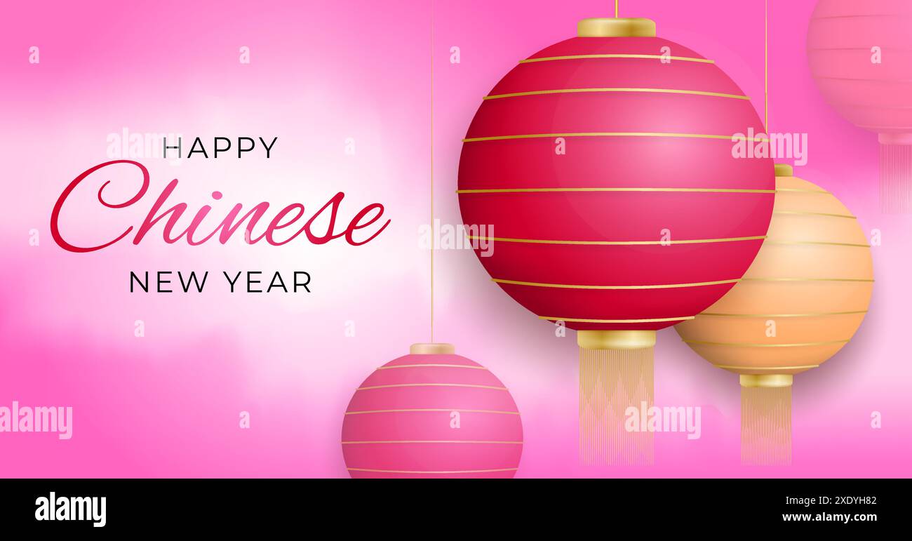 Year of the snake banner design, Chinese new year 2025 red lampion with
