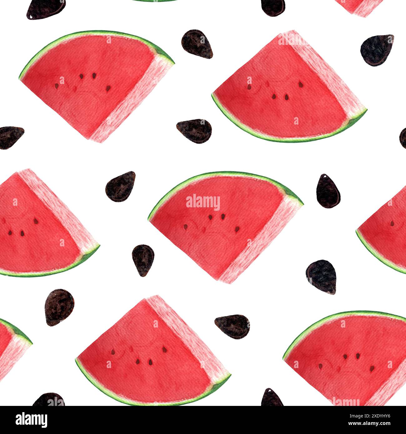 Watermelon juicy slices with black seeds. Watercolor seamless pattern ...