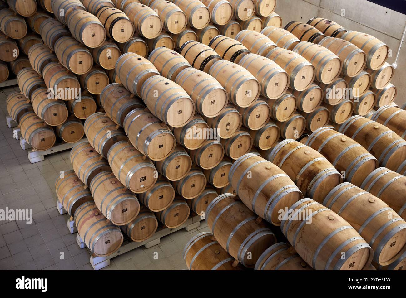 Wine barrel cellar, Bodegas Baigorri, Samaniego, Rioja Alavesa, Araba, Basque Country, Spain, Europe Stock Photo