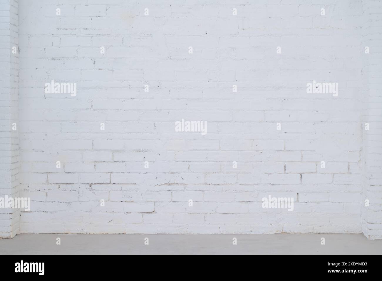 Abstract white brick wall texture for pattern background. Wide panorama picture. Stock Photo