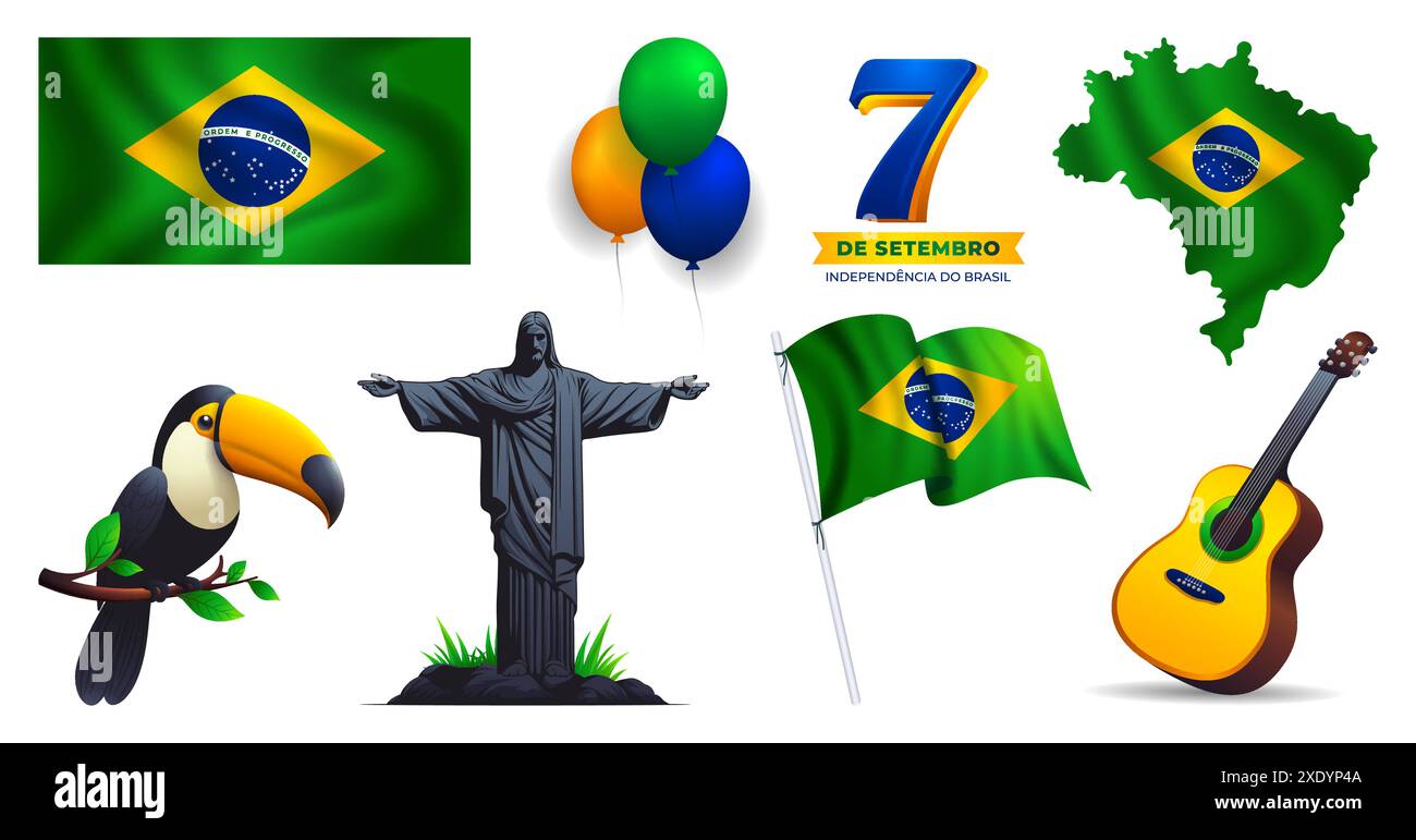 Brazilian elements collection for 7 de setembro celebration Stock Vector