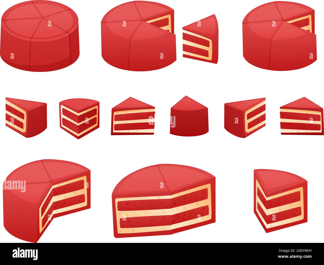 Cake pieces infographics. Sweet dessert piece and full in various view ...