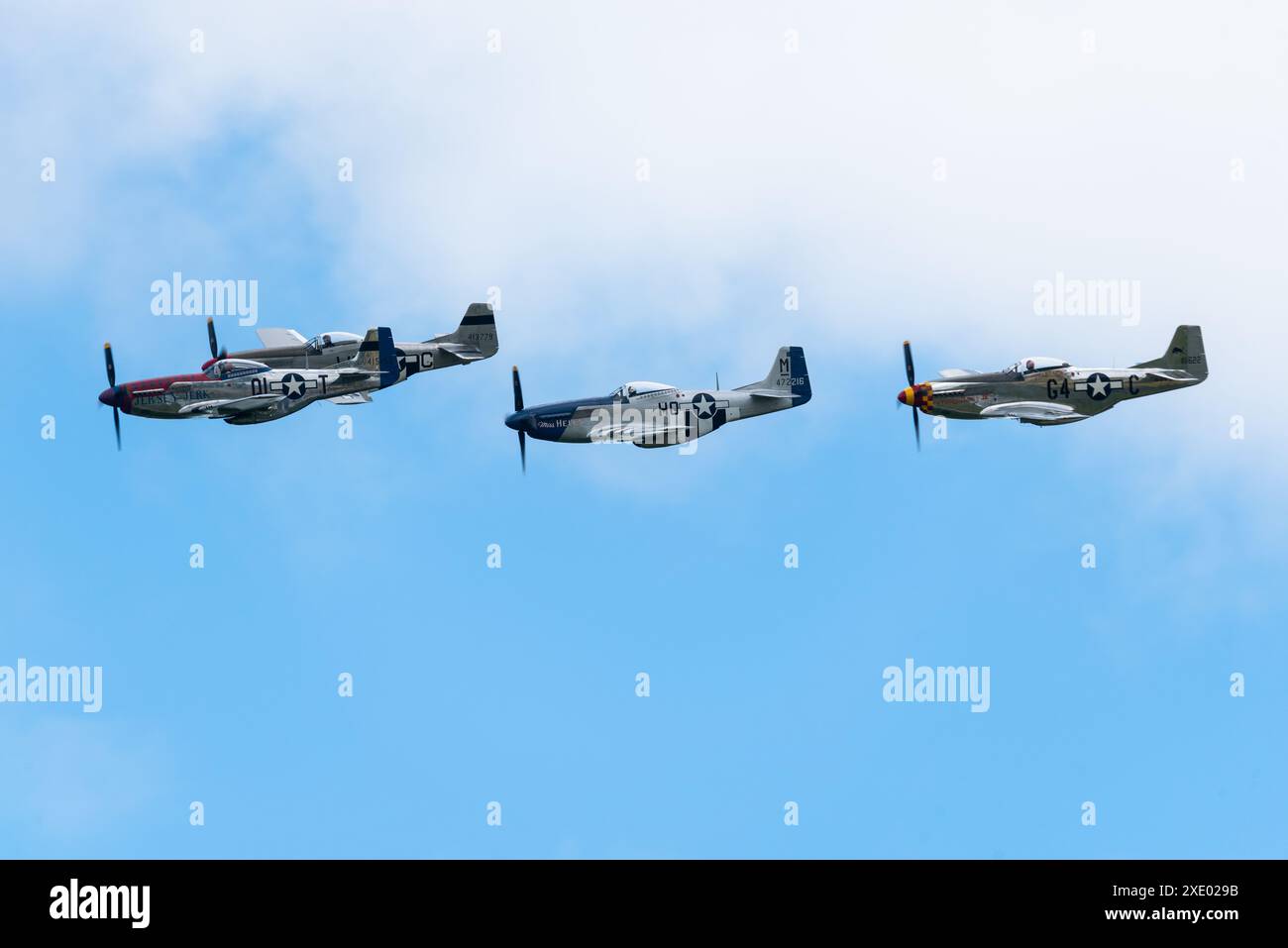 North American P51 Mustang Second World War fighter planes flying at
