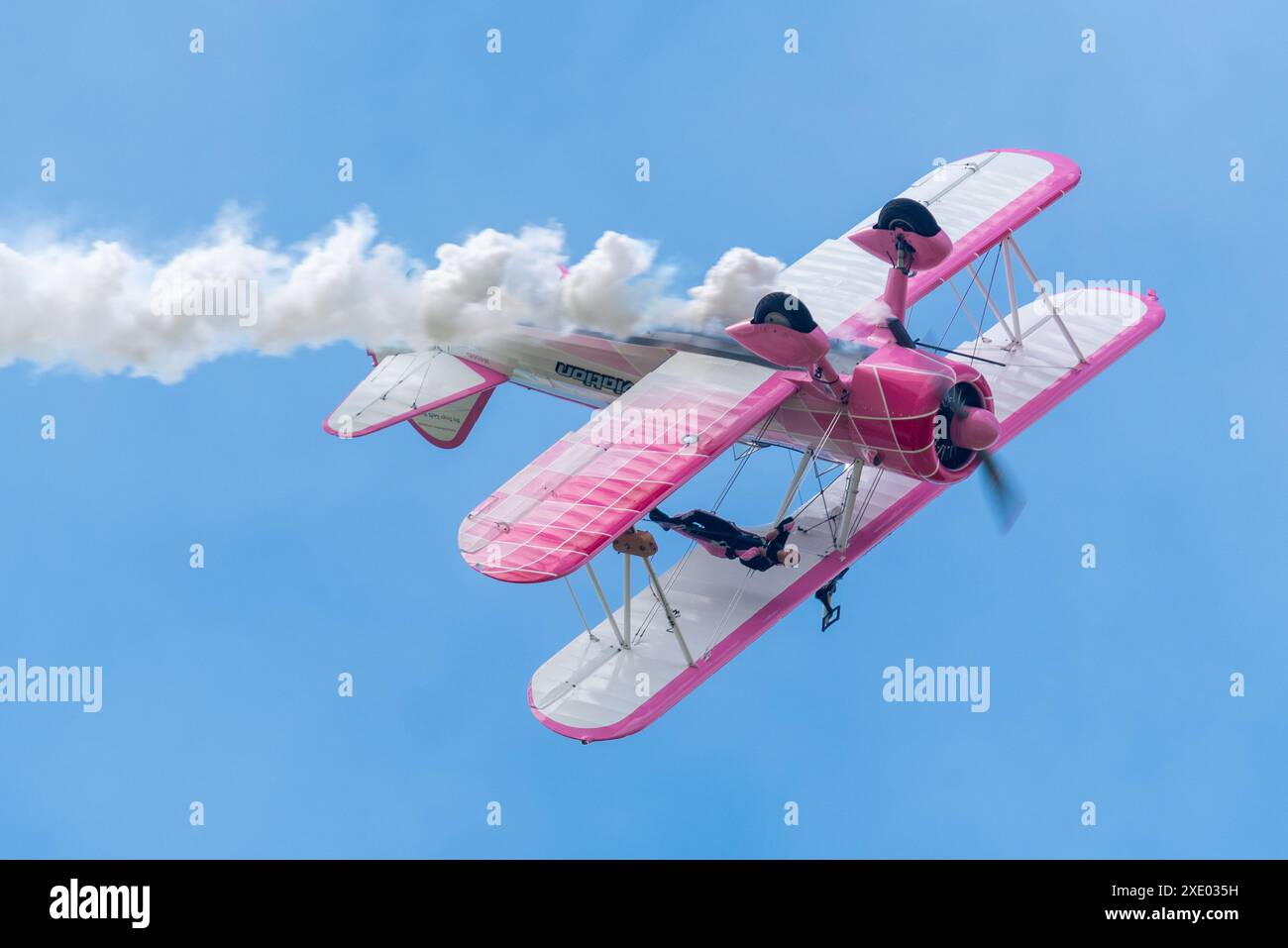 46 Aviation Boeing Stearman biplane Wingwalking display at Sywell Airshow 2024 in