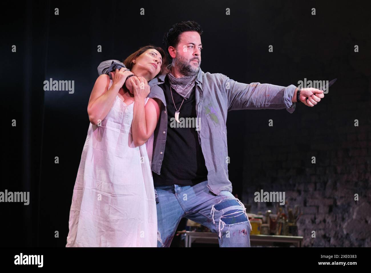 Singers perform during the performance of the opera “Lucia di Lammermoor” at the Summer Opera Festival in Madrid, June 25, 2024, Spain Stock Photo