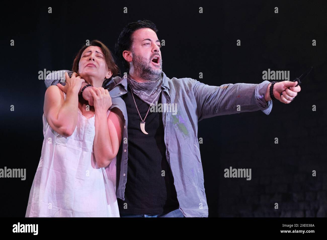 Singers perform during the performance of the opera “Lucia di Lammermoor” at the Summer Opera Festival in Madrid, June 25, 2024, Spain Stock Photo