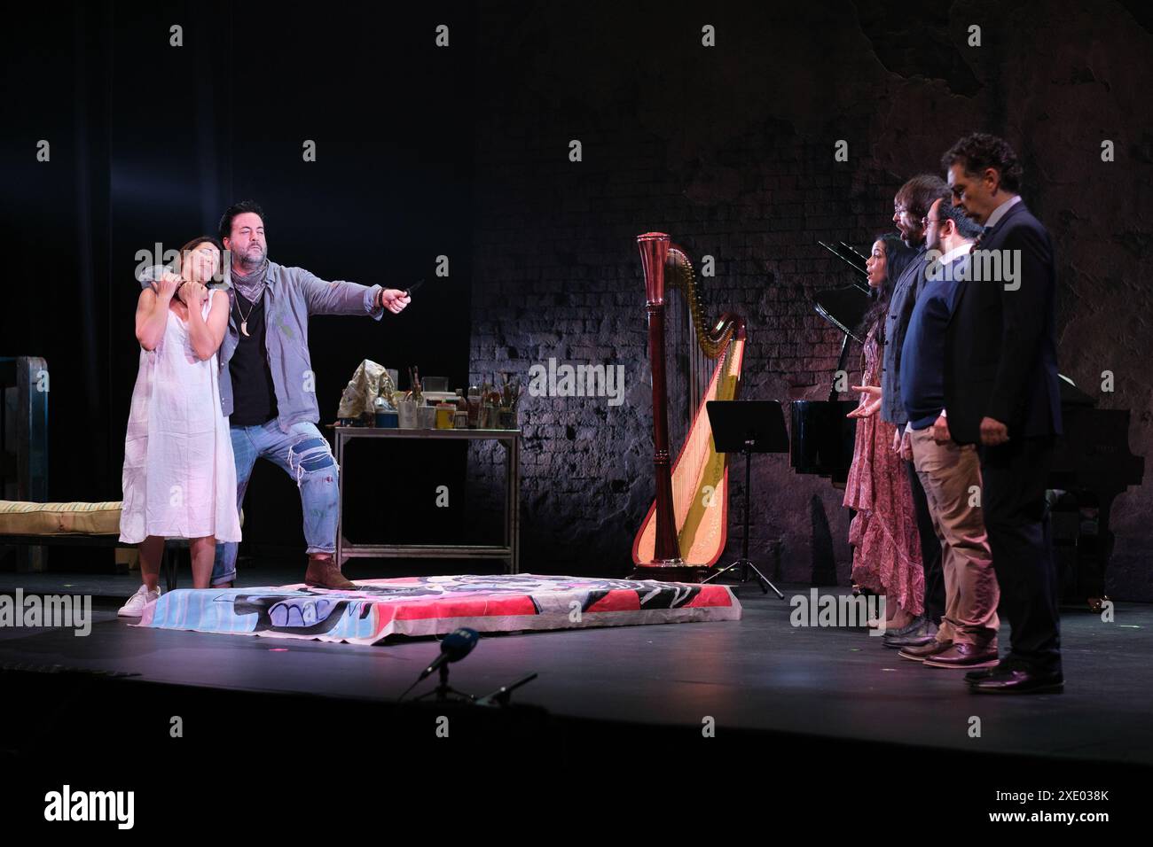 Singers perform during the performance of the opera “Lucia di Lammermoor” at the Summer Opera Festival in Madrid, June 25, 2024, Spain Stock Photo