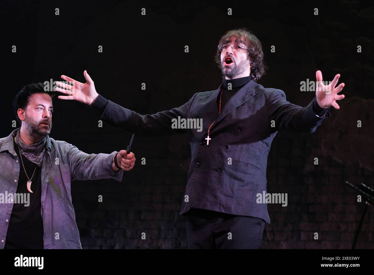 Singers perform during the performance of the opera “Lucia di Lammermoor” at the Summer Opera Festival in Madrid, June 25, 2024, Spain Stock Photo