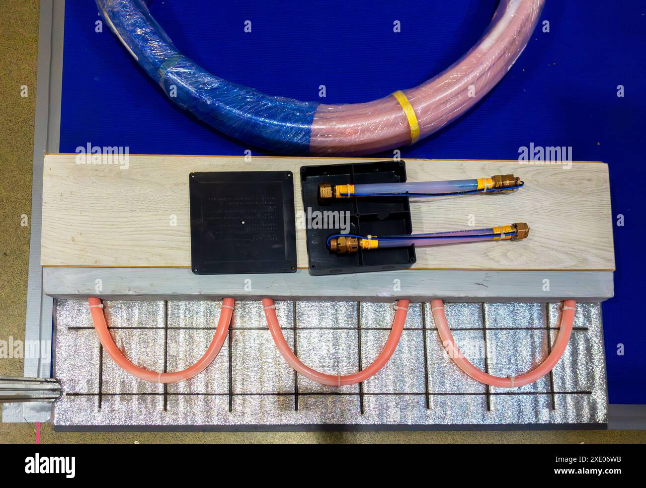Electric-water heating system underfloor heating Stock Photo