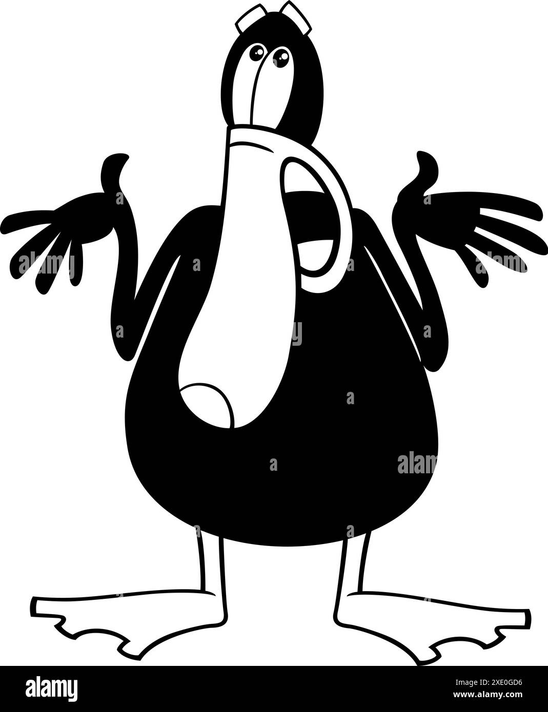 Cartoon illustration of black duck animal character speaking or