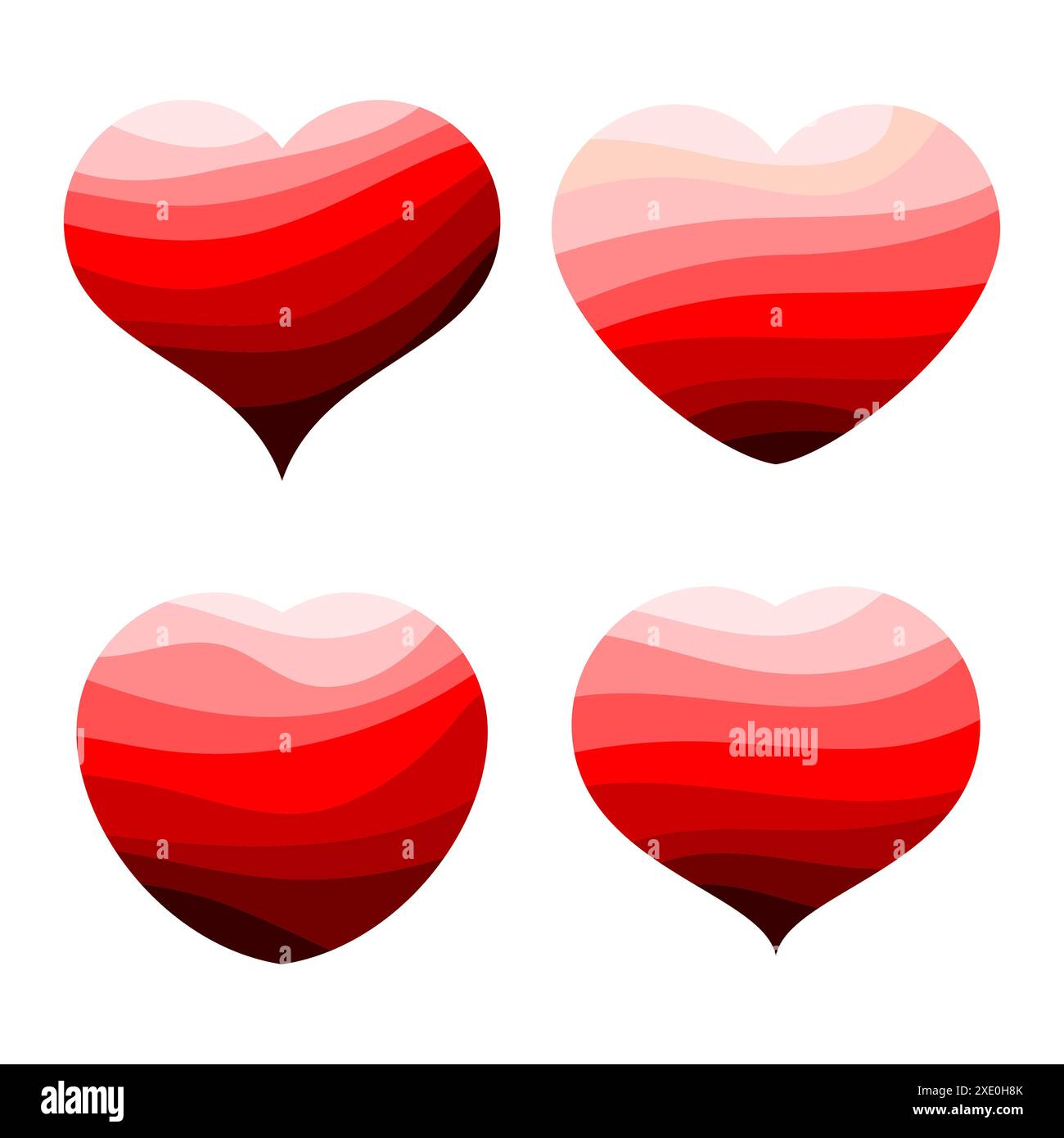 Set of four red hearts. Romantic love symbol of valentine day. Vector ...