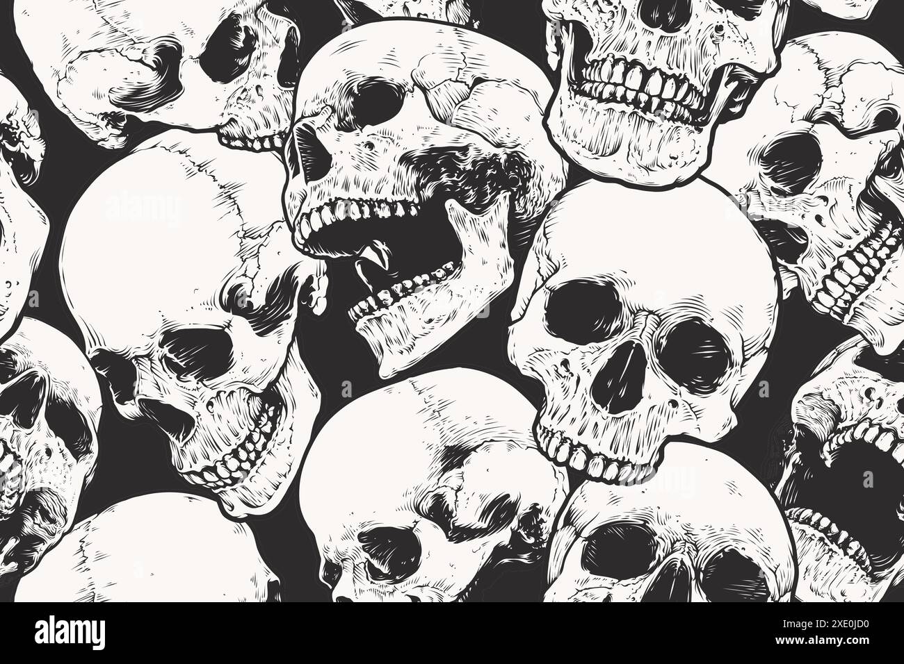 Seamless Pattern With Engraved Skulls Stock Vector